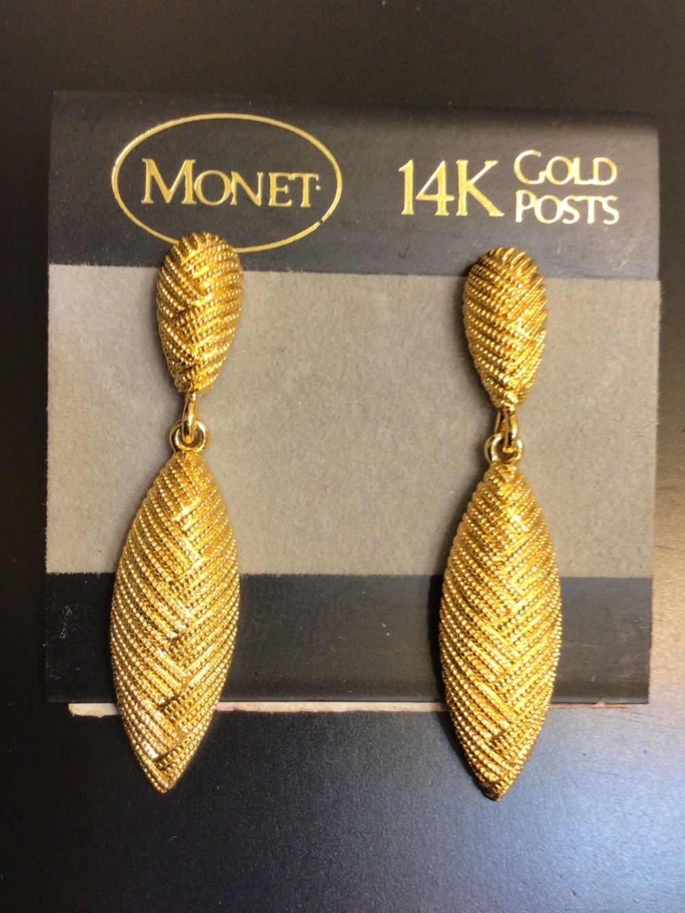 Vintage 14 karat Gold Posts Monet Textured Dangle Earrings